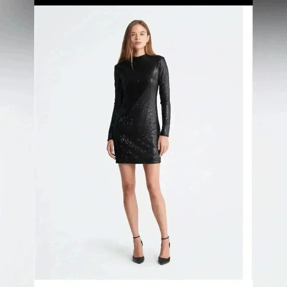 Calvin Klein Jet Black Polyester Sequin Mini Dress sz 14 - Picture 8 of 11
